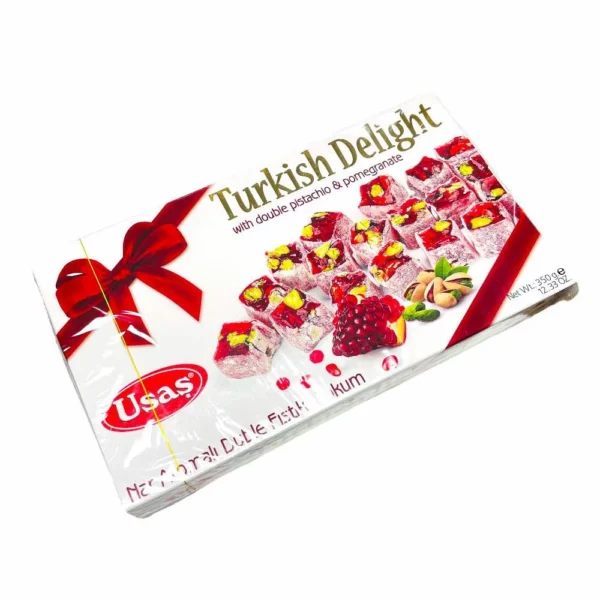 Lokum-Rachatłukum Tureckie galaretki o smaku granatu z pistacjami- 350gram.